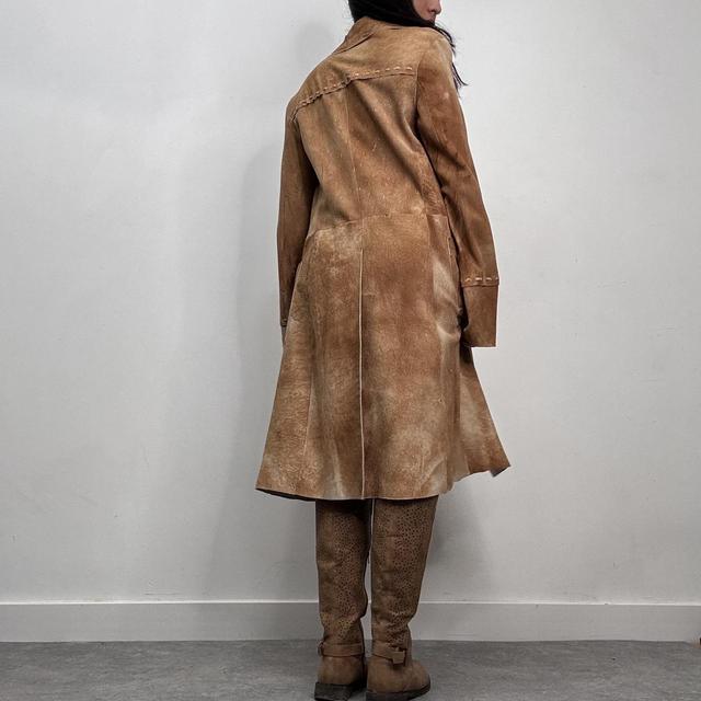 Tan suede long leather jacket