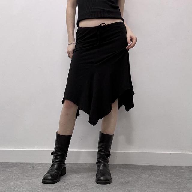 Black asymmetric midi skirt
