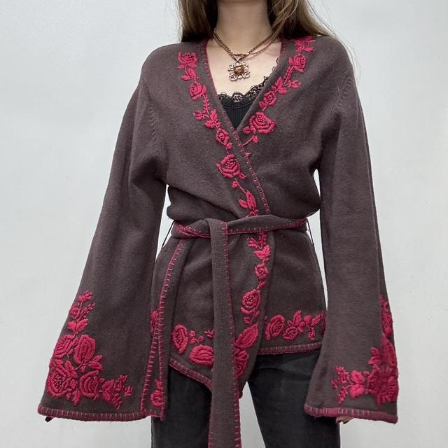 Brown flared wool cardigan