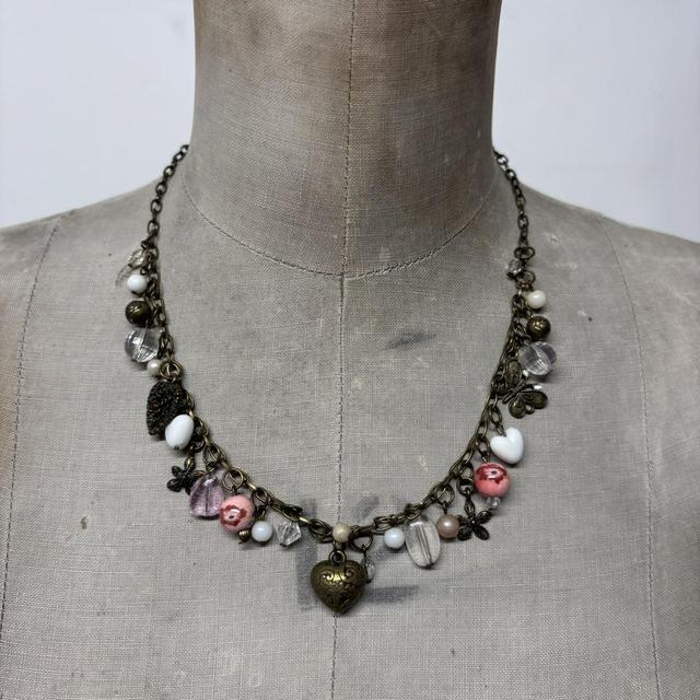 Beaded heart charm necklace