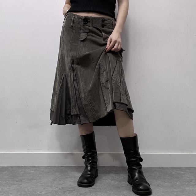 Khaki cord utility midi skirt
