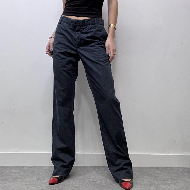 Navy pinstripe wide leg flare suit trousers