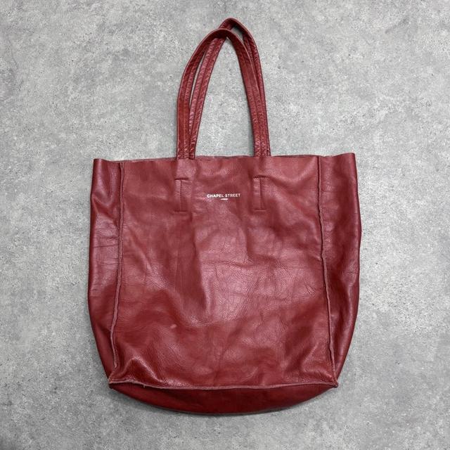 Red leather tote bag