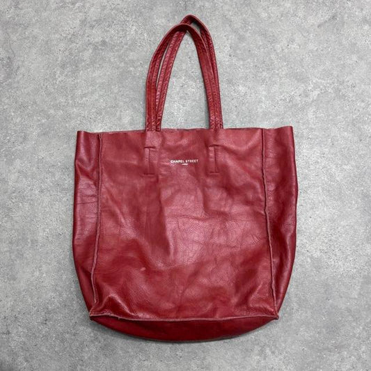 Red leather tote bag