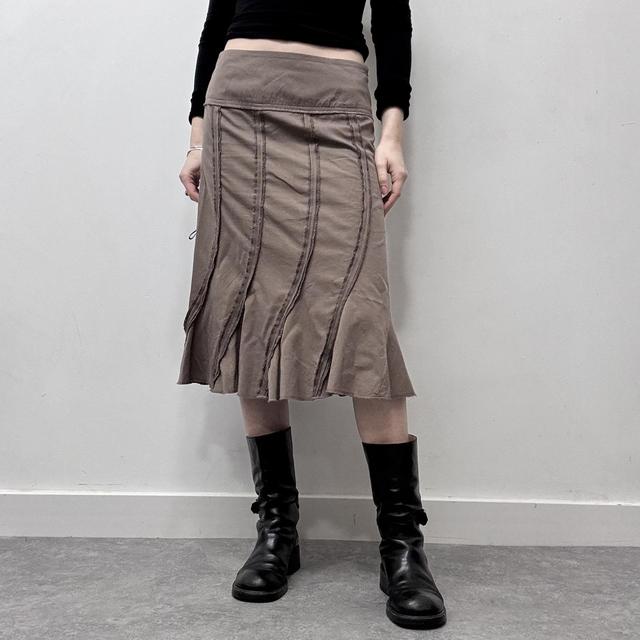 Flared tan striped midi skirt