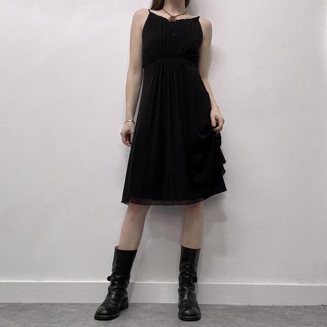 Black pleated cinched mini dress