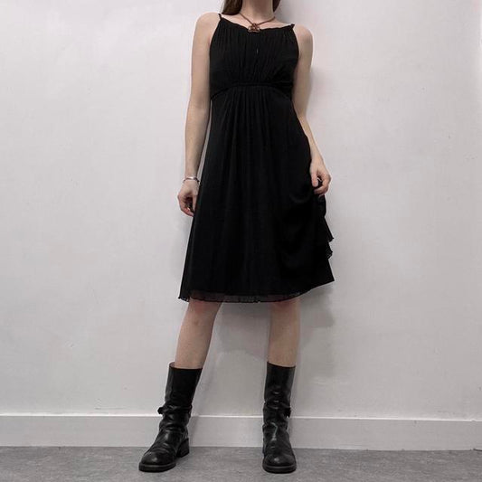 Black pleated cinched mini dress