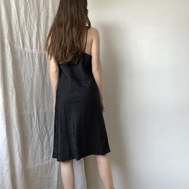 Black vintage slip dress - satin lace cami lingerie dress in black with sheer lace at bust