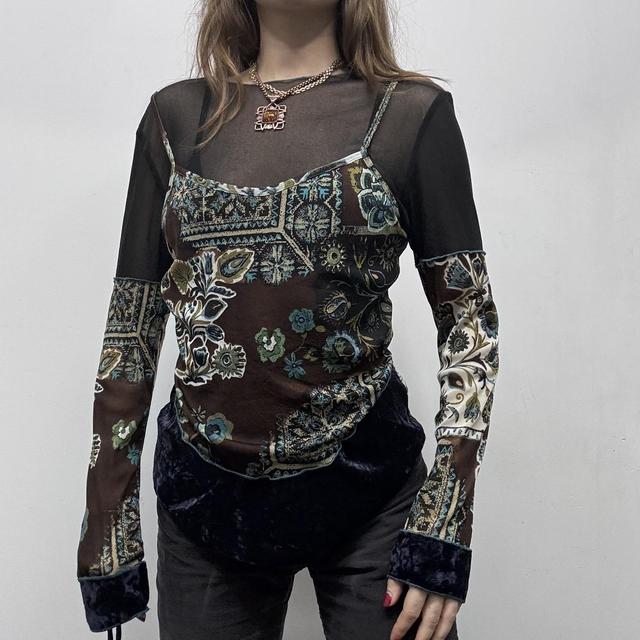 Sheer layered paisley print velvet fairy top