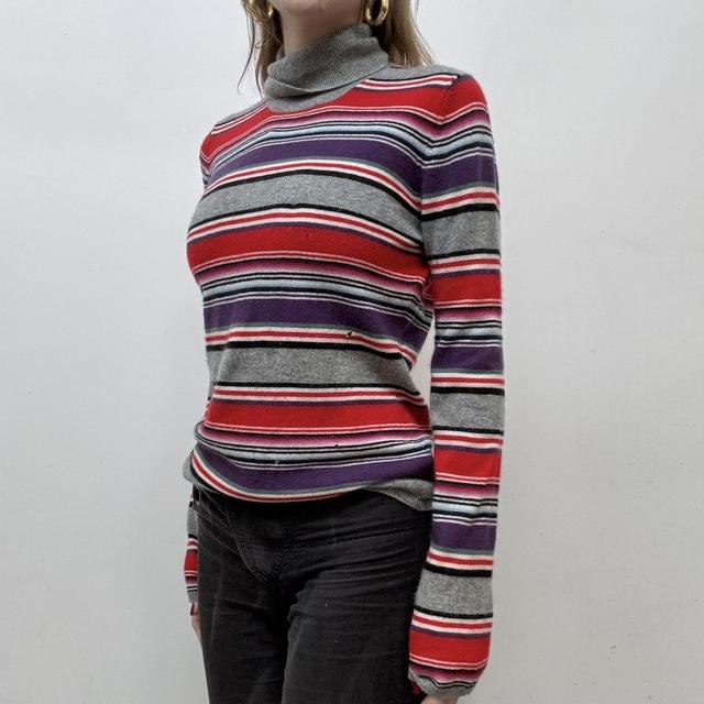 Cashmere strip jumper roll-neck