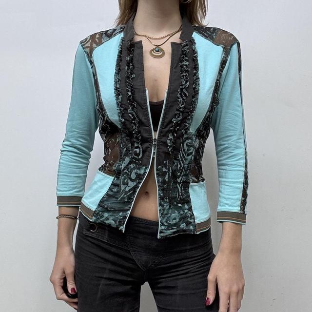 Sheer leopard graphic zip up