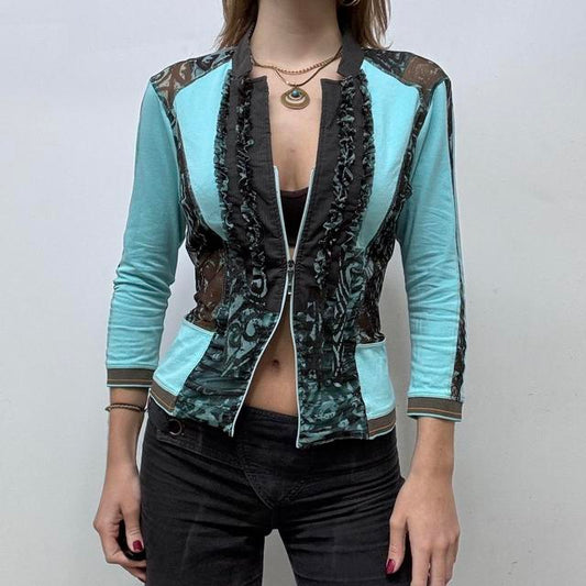 Sheer leopard graphic zip up