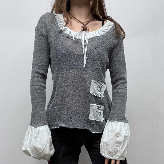 Grey flared knit puff shirt