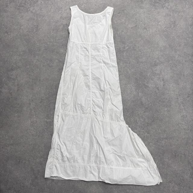 White cargo asymmetric pinstripe maxi dress