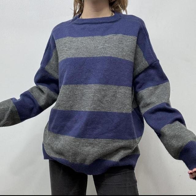 Oversized striped wool knit jumper