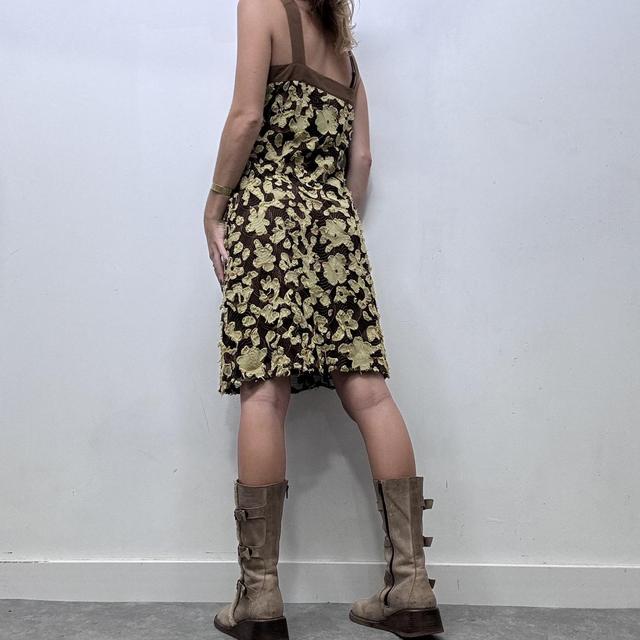 Brown flower distressed frayed midi dress