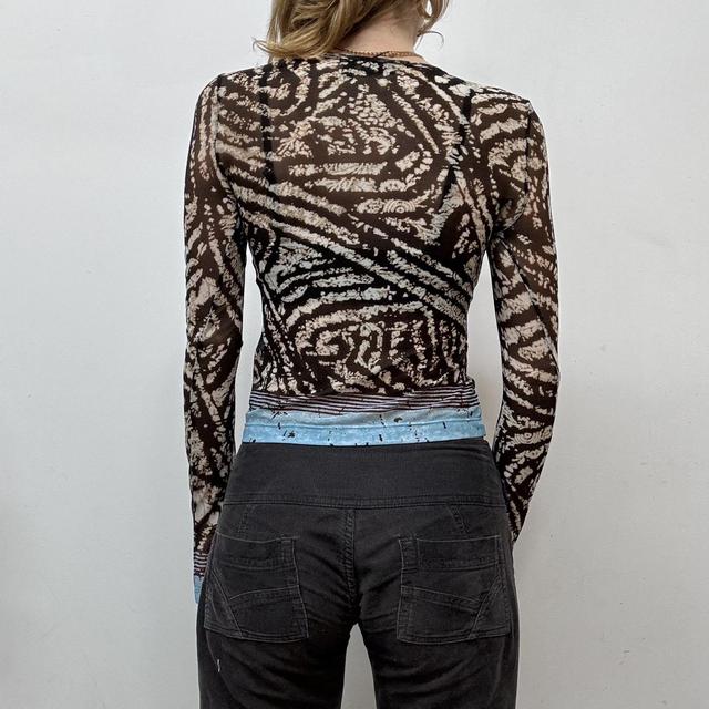 Sheer distressed graphic print mesh top