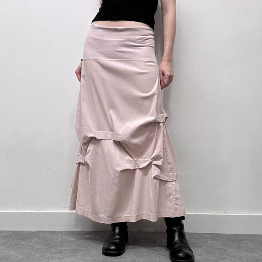 Pink gathered drape maxi skirt