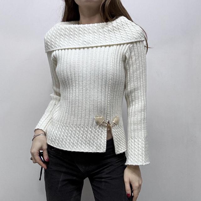 Knit ribbed cable knit wide neck jumper