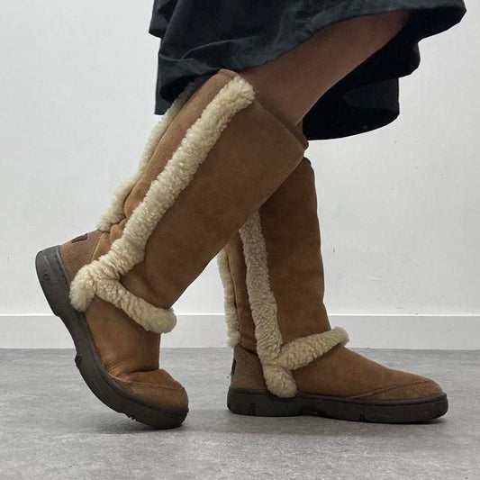 Vintage tan suede fur shearling boots