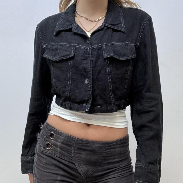 Cropped black linen jacket