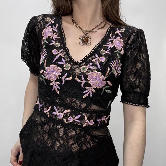 Sheer black lace embroidered top