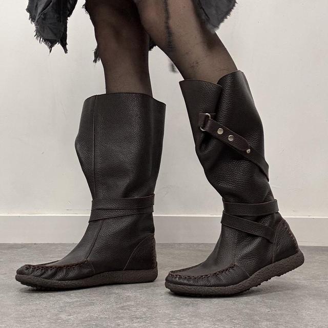 Brown leather slouchy wrap cargo boots
