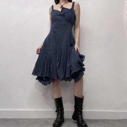 Blue cargo puff ruffle dress
