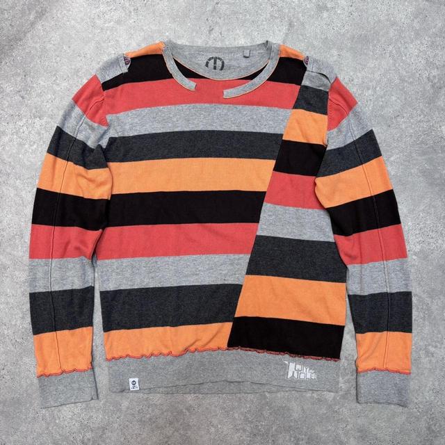 Striped asymmetric graphic jumper