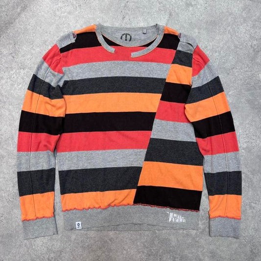 Striped asymmetric graphic jumper