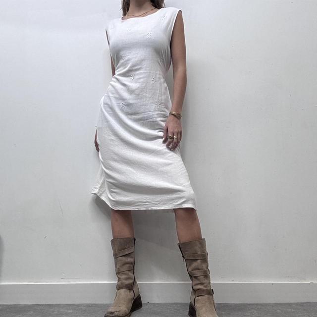 White linen embroidered anitque style dress