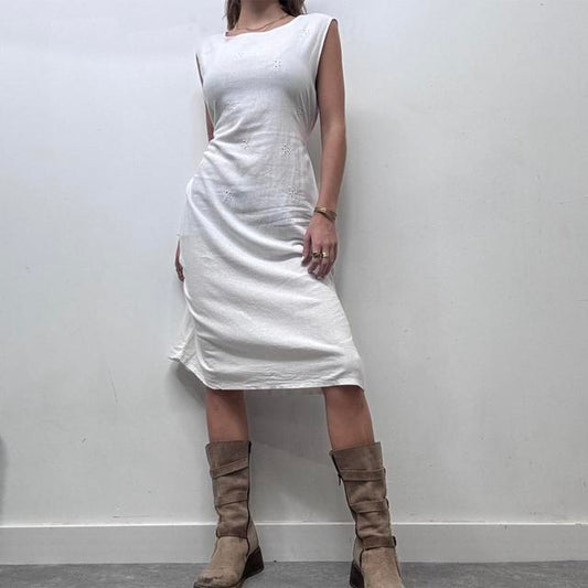 White linen embroidered anitque style dress