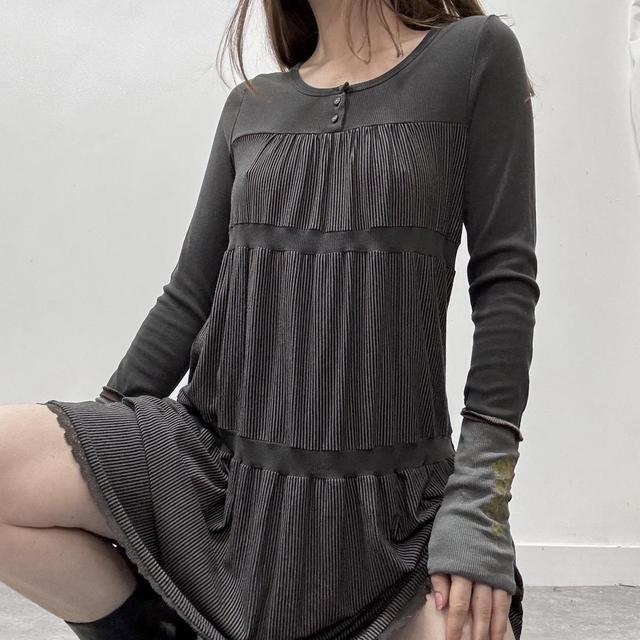 Pinstripe pleated tiered pinstripe dress