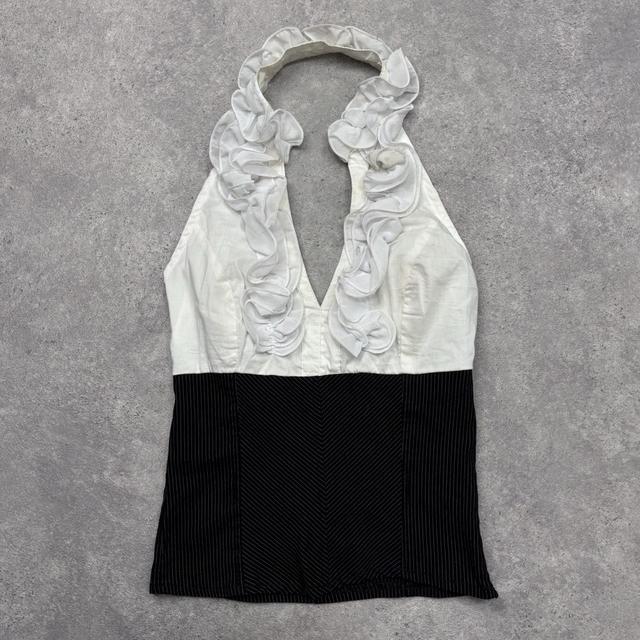 Ruffle pinstripe halter office vest
