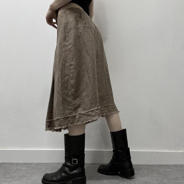 Linen distressed pleated skirt