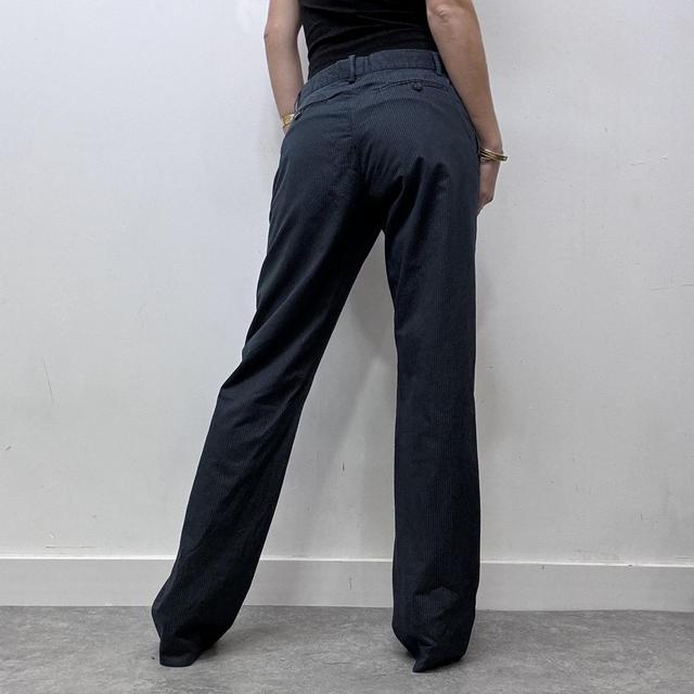Navy pinstripe wide leg flare suit trousers