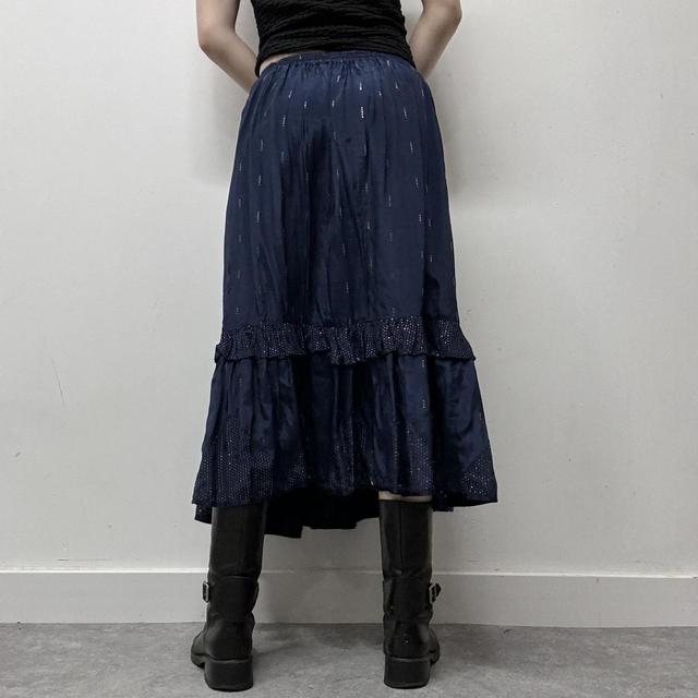 Navy pleated crinkle midi skirt