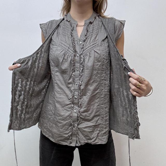 Brown ruffle tie cardigan