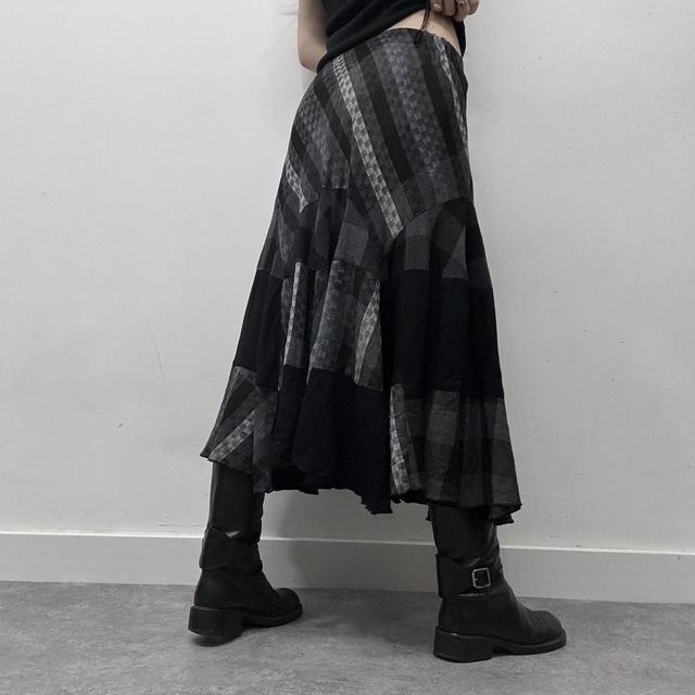 Black striped tartan flare maxi skirt