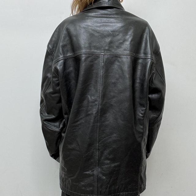 Black oversized leather blazer jacket