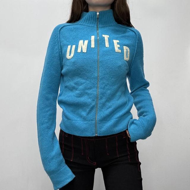 Wool zip-up spellout cardigan