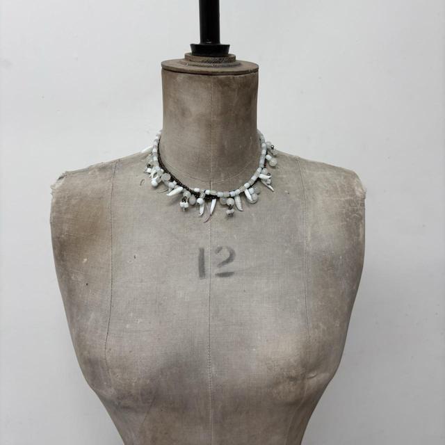 Layered white glass beaded necklace