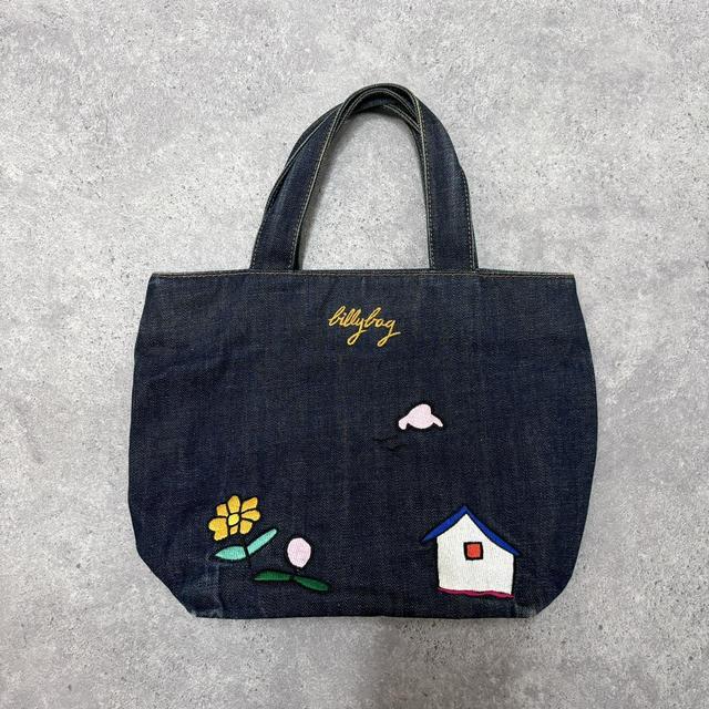 Dark denim embroidered mini bag