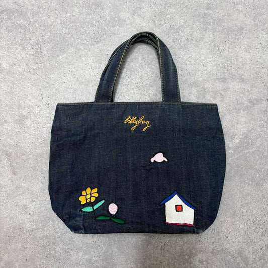 Dark denim embroidered mini bag