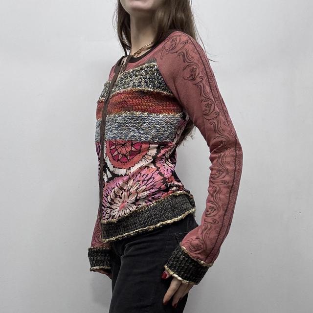 Graphic patterned sheer zip cardigan