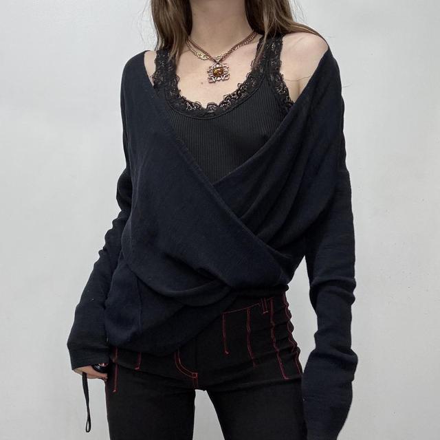 Navy knitted slouchy wrap jumper