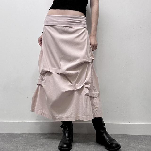 Pink gathered drape maxi skirt
