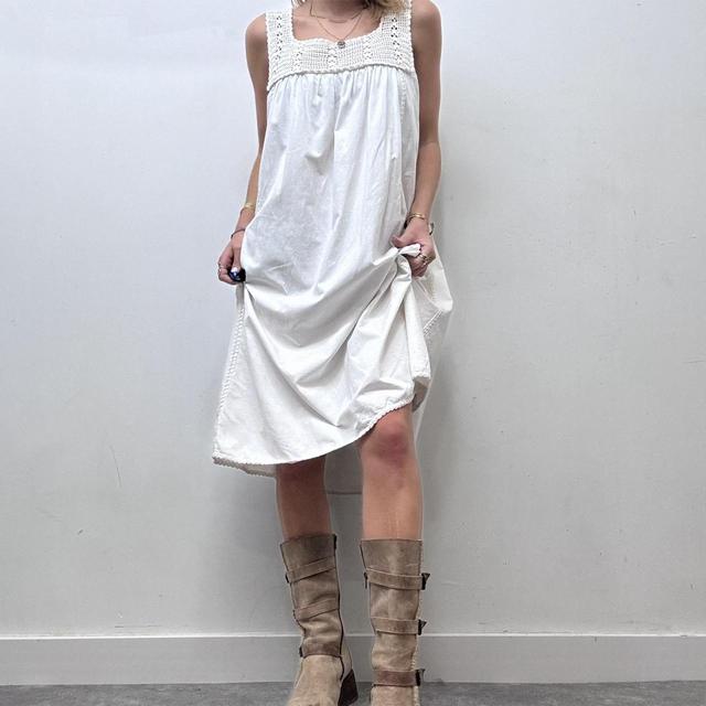 Vintage white cotton crochet midi dress
