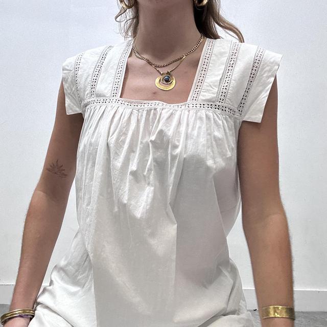 White cotton embroidered antique maxi dress