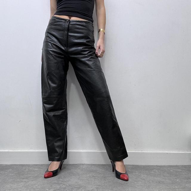 Black straight leg leather pants